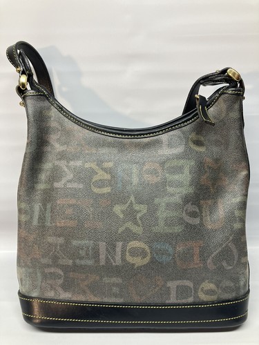 Dooney & Bourke Y2K mehrfarbig beschichtetes Canvas Logo Lederbesatz Schulter Handtasche
