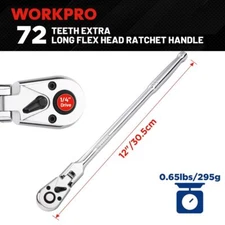 WORKPRO 1/4 inch Drive Extra Long Flex Head Ratchet 12 Inch Long CR-V Steel New