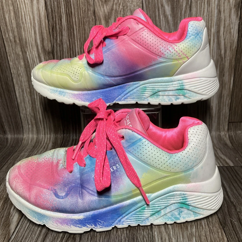 Zapatos Tenis Skechers LA Street Uno Lite Salpicaduras Brilla Niñas Talla 1 Pintura Rosa Foto 2 de 4