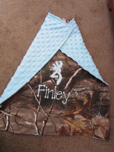 Personalized Camo Camouflage Hunting Blanket Newborn Infant  28 x 30 Deerhead - Picture 1 of 1