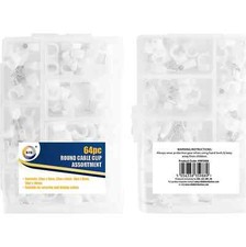 64pc Round Cable Clip Assortment of Sizes for Securing and Tidying cables.
