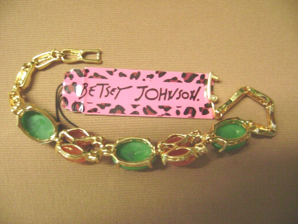 NUEVO CON ETIQUETAS - PULSERA BETSEY JOHNSON IMITACIÓN PIEDRA VERDE/NARANJA CRISTAL. VENDEDOR DE ESTADOS UNIDOS Foto 4 de 4