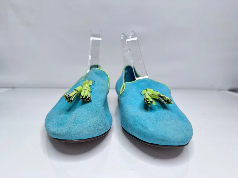 Mocasines para mujer Ivanka Trump de gamuza con borla - azul y verde neón, talla US 9,5M Foto 2 de 4