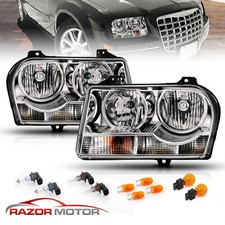 2005-2010 For Chrysler 300 Chrome Headlight Lamp Pair Include Bulbs Socket