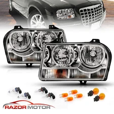 2005-2010 For Chrysler 300 Chrome Headlight Lamp Pair Include Bulbs + Socket