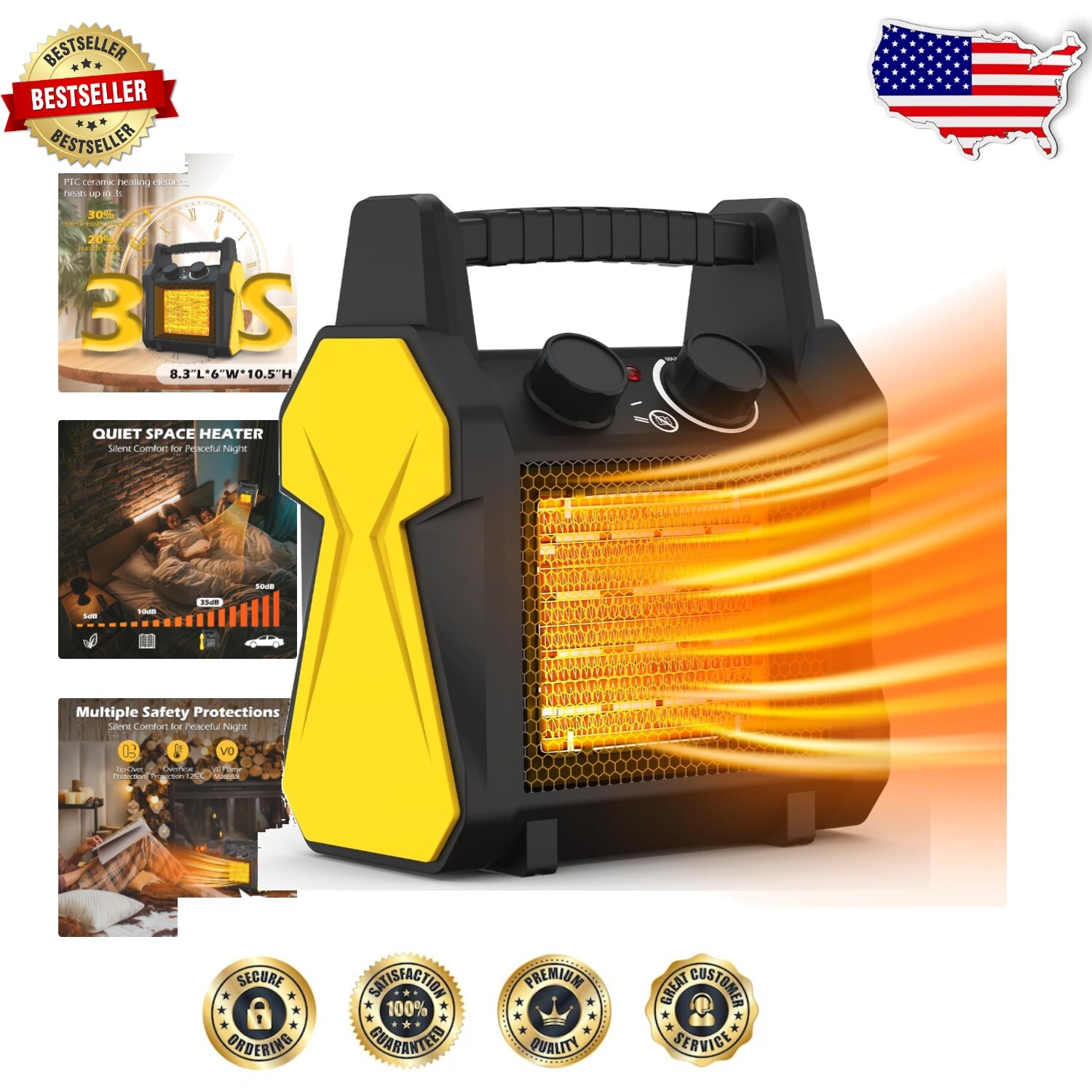 Compact Radiant Heater for Home and Patio - Overheat Protection & Fast Heat