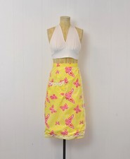 1960s/1970s Lilly Pulitzer Butterfly Print Yellow Pink Palm Royale Wrap Skirt