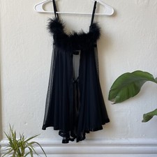 NWOT rare 90s Victoria s Secret black marabou fur feather babydoll top