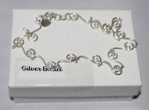 Silpada Sterling Silver Petite Swirl Heart Charm Link Anklet A0823