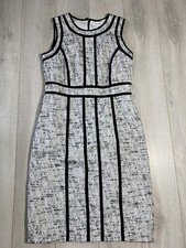 Calvin Klein White Black Tweed Black Trim Sleeveless Sheath Dress Sz 6