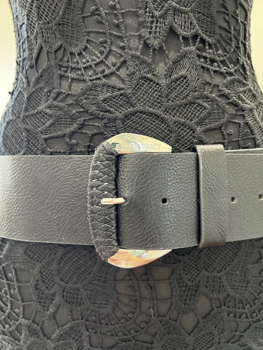 Ellen Tracy Black Faux Leather Belt with Silver-tone Buckle  display picture 3