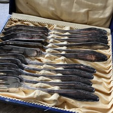 Gowe Fischbesteck 5Personen 11Teile 100er Silberauflage, Jugendstil Antik