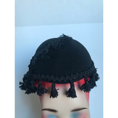 Vtg 1950\'s Henry Pollak, Inc. Glencove 100% Wool Black Woven Brick Brack Tassel Vtg 1950 main image 3