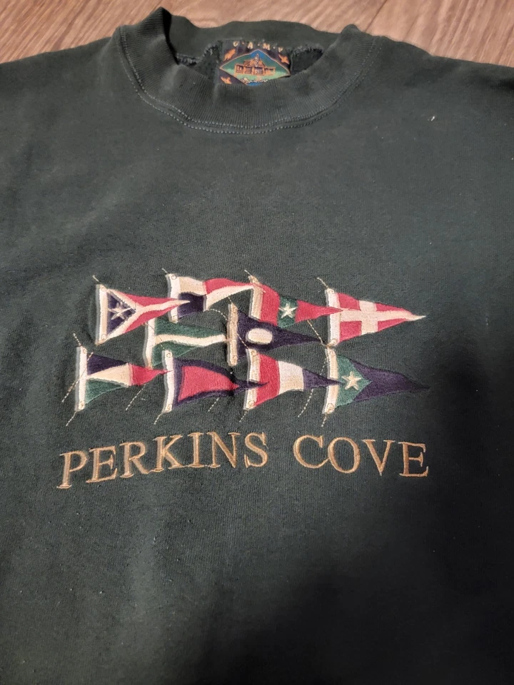 Camp David Green Embroidered PerkinsCove . Simons Sweatshirt Size L Vtg USA - Image 3 of 4