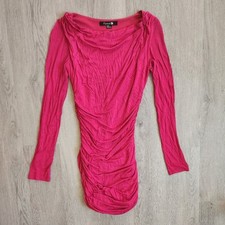 Forever 21 Junior's Solid Pink Boat Neck Long Sleeve Ruched Mini Dress Medium M