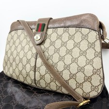 GUCCI GG Crossbody Shoulder Bag Sherry Line Vintage PVC Leather Beige Brown Used