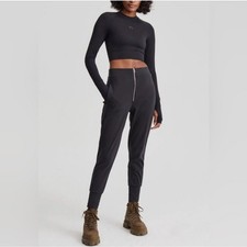 NWT Varley Duxford Black High-Rise Zip-Front Joggers Pants MSRP 138 - Size XXS