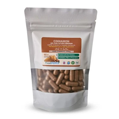 FoodPURA Ceylon True Cinnamon Capsules 1200mg HIGH STRENGTH 60 90 180 365