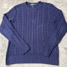 Polo Ralph Lauren Sweater Mens M Navy Blue Cable Kint Luxury Silk/Linen Vintage