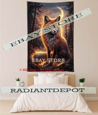 Fire fox spirit tapestry mystical guardian fantasy wall backdrop 59X82 in