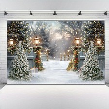 10x8ft Winter Wonderland Backdrop - Snowy Forest Scene with Christmas Trees, No