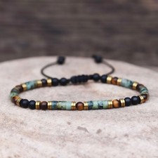 African Turquoise  Tiger Eye Beads Healing Women Men Adjustable Bracelet Gifts