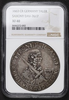 NGC XF40 Germany 1663 CR Silver Taler Saxony Davenport 7617