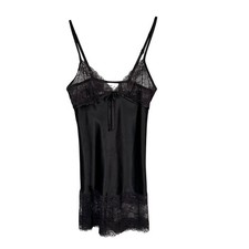 Vintage Marilyn Monroe by Warner's Black Lace Trim Satin Slip Nightgown Size S