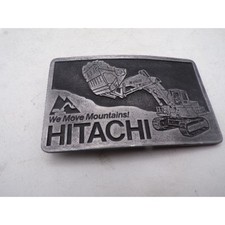 Vintage Hitachi We Move Mountains Excavator Belt Buckle Gray Metal Construction