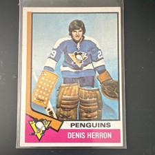 Topps 1974-75 Denis Herron Rookie Hockey Card #45 Pittsburgh Penguins NHL. rookie card picture