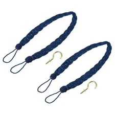 2Pack 23" Curtain Tiebacks Braid Drapery Holdback Holder with Hooks Navy Blue