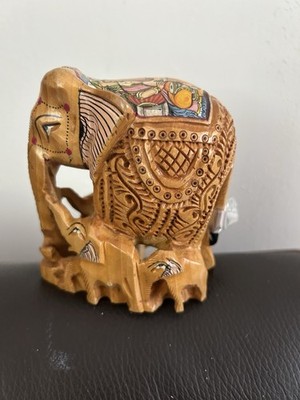 Hand Carved & Painted Kadam Wood Jali Work Elephant Lord Ganesha Painting India