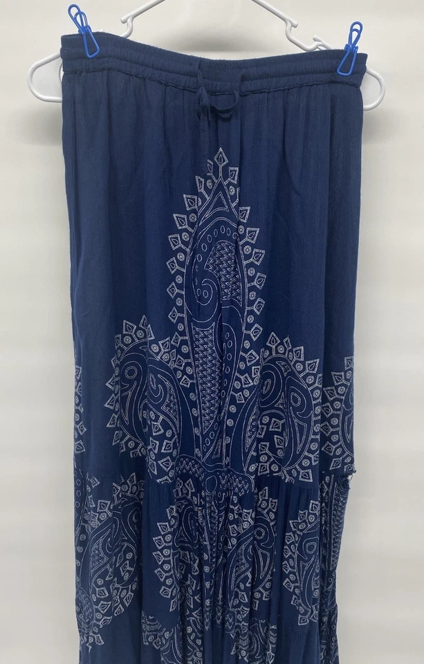 Falda Larga Earthbound Azul Blanco Estampado Boho Hippie Mujer’s Grande Foto 2 de 4