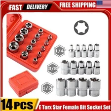 14 Pcs E Torx Star Female Bit Socket Set 1/2" 3/8" 1/4" Drive E4 -E24 with Case⭐