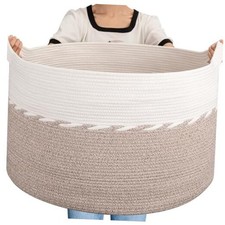 125L Extra Large Blanket Basket, 25" x 16", Jumbo Laundry Hamper, Cotton Brown