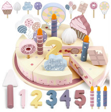 Wooden Kids Kitchen Toy Birthday Cake Pretend Play Cutting Food Educational Gift