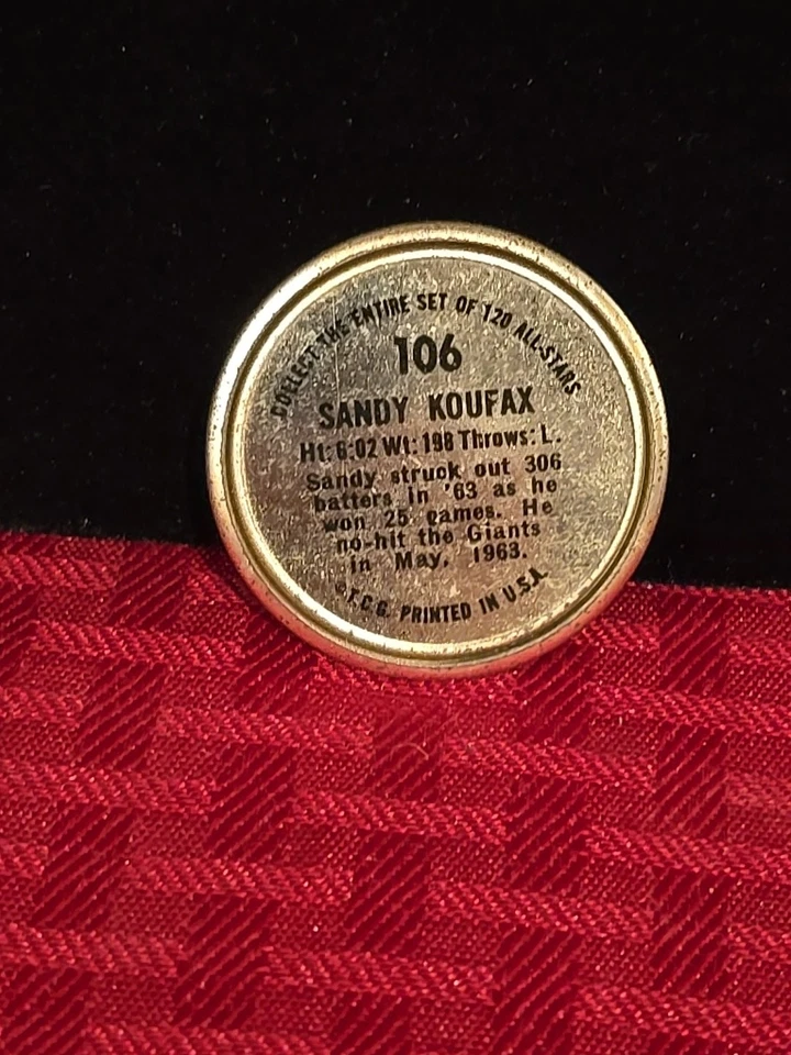 Moneda de béisbol Topps 1964 All Stars Sandy Koufax Los Angeles Dodgers # 106 Foto 2 de 2