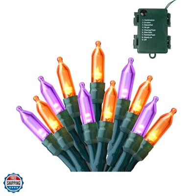 16.3FT Orange&Purple Halloween Lights,50 Count Battery Operated Christmas Str...