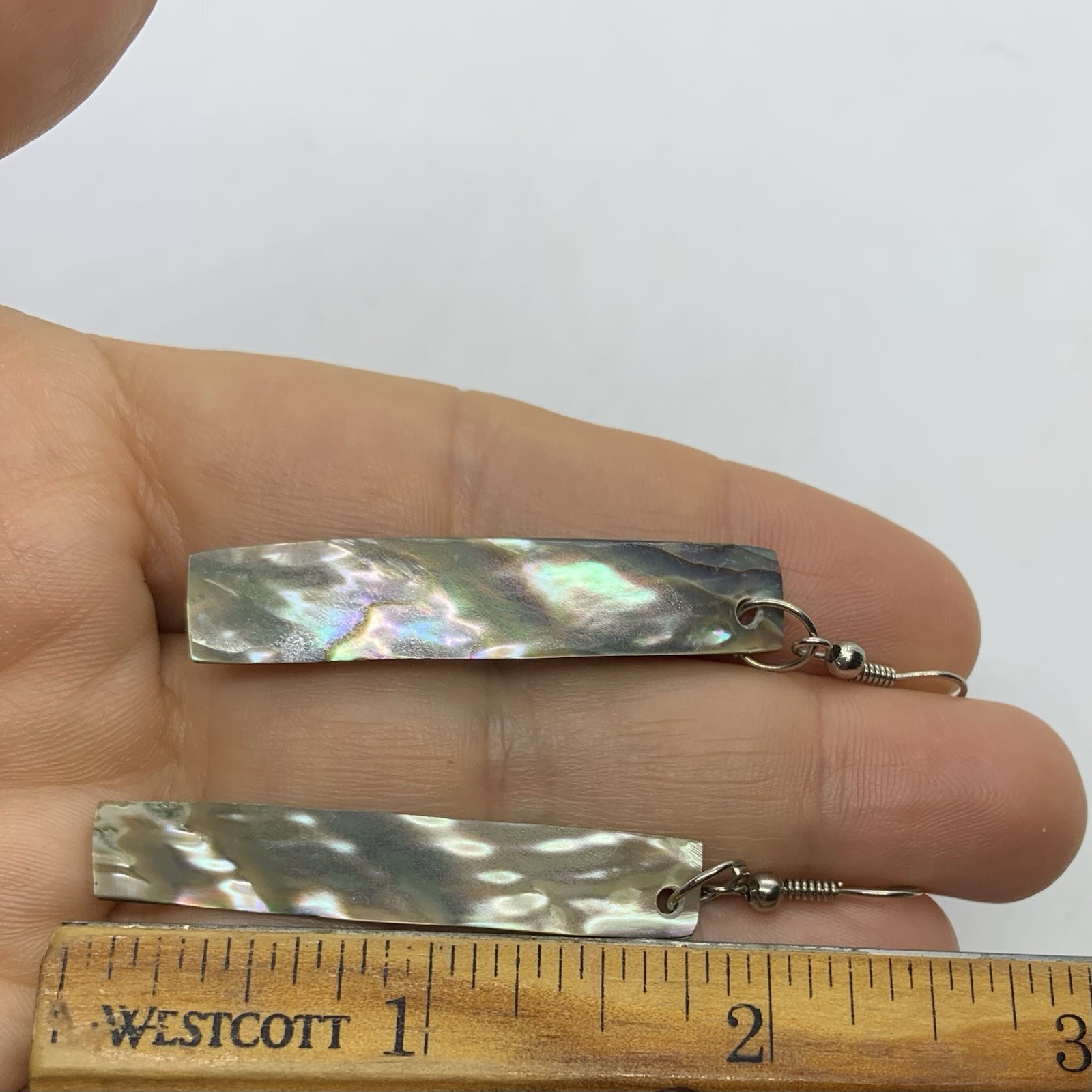 Vtg Abalone Drop Statement Earrings Hook Dangle B… - image 6