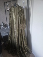 Emaan Urwaa Designer Rack Formal Kaftan Abaya Olive Gold Sequin Robe Dress  M