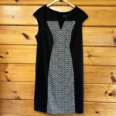 Connected Apparel Stretch Sheath Black/White Chevron Panel Dress 22W V-Neck