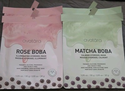 Avatara Boba Rose Boba + Matcha Boba Hydrogel Face Masks Hydrating 4 Pack NEW