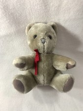 Vintage 9  Plush Teddy Bear Light Tan Brown Stuffed Animal with Red Ribbon Soft