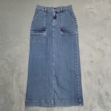 Eddie Bauer Maxi Skirt Womens 4 Blue Stretch Denim Cargo Long Casual Retro