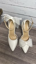 Elegant Women's Pointed-Toe Ankle-Strap Heels with Bow - White