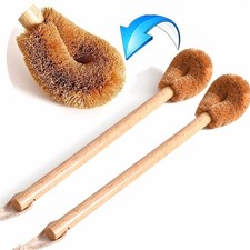 2 Pack Wooden Handle Toilet Brush, Natural Coconut Fibre Brush Head Cotton La...