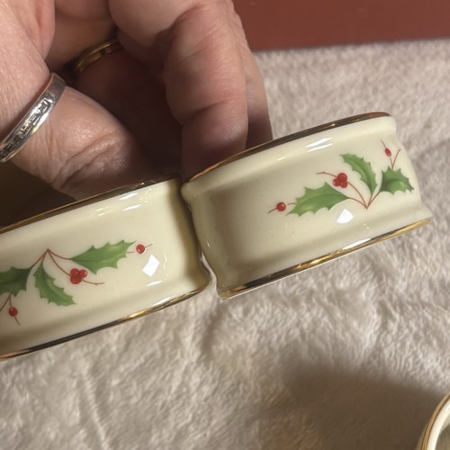 Vintage Lenox "Holiday" Weihnachten Stechpalme Beere 4er Set Serviettenringe Goldrand - Bild 6 von 10