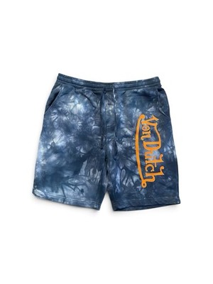 Von Dutch Blue Tie-Dye Shorts with Orange Logo Sz L