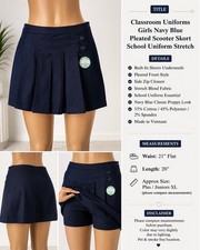 Classroom Uniforms Girls Navy Blue Pleated Scooter Short Strech Skirt NEW