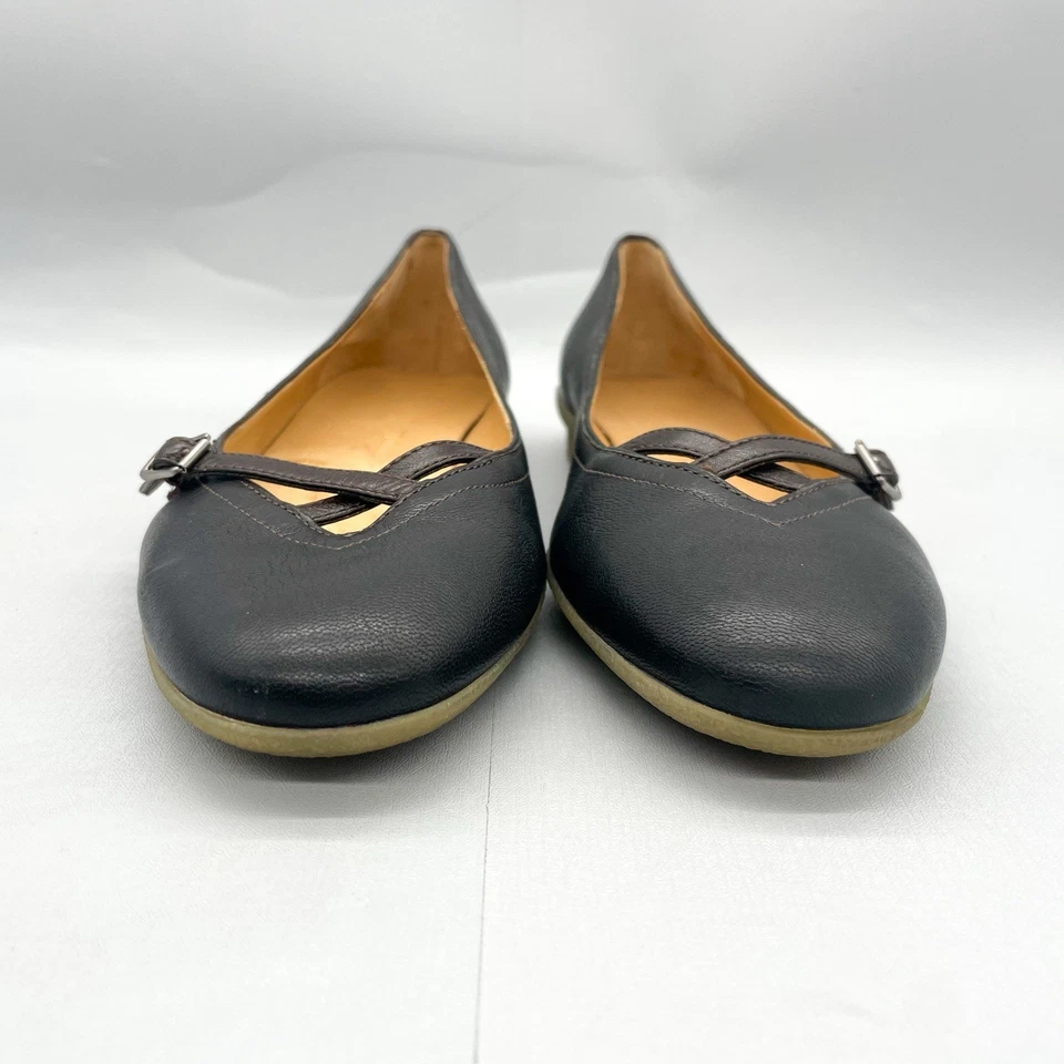 Salvatore Ferragamo Mujer 10 2A Mary Jane Ballet Zapatos Planos Cuero Negro Foto 3 de 4